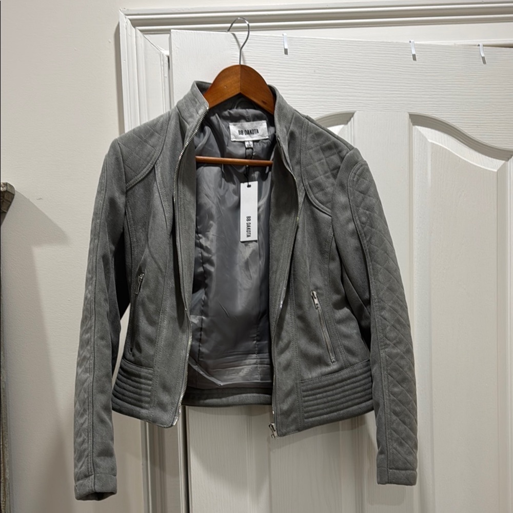 BB Dakota Gray Bomber Jacket with Suede Texture